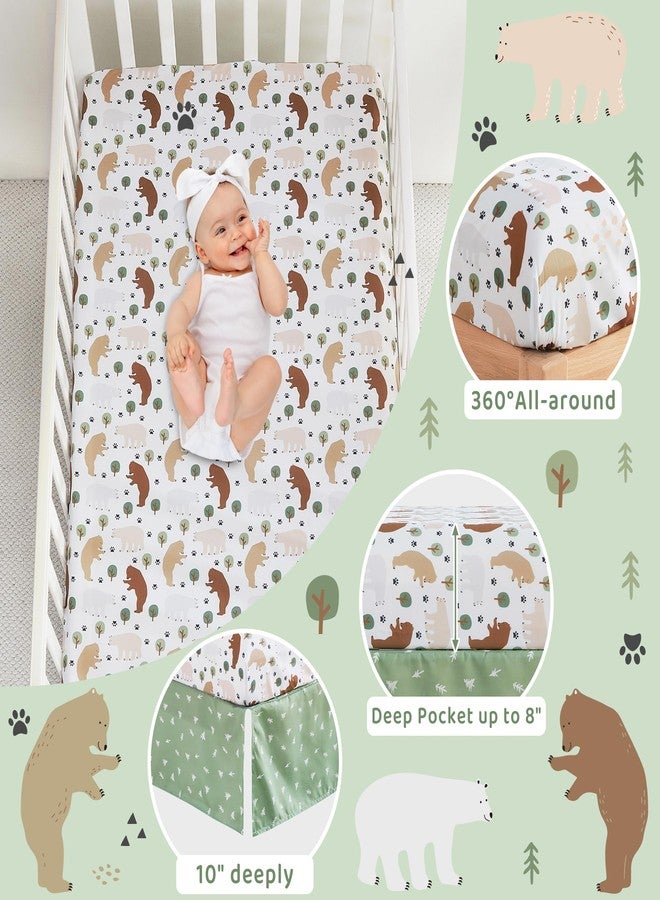 lasoftan 3 Piece Baby Crib Bedding Set, Infant Nursery Bed Set Decor with Quilt + Fitted Crib Sheet + Skirt, Baby Bedding Set Breathable and Soft for Baby Boy and Girl - Forest Bear - Image 5